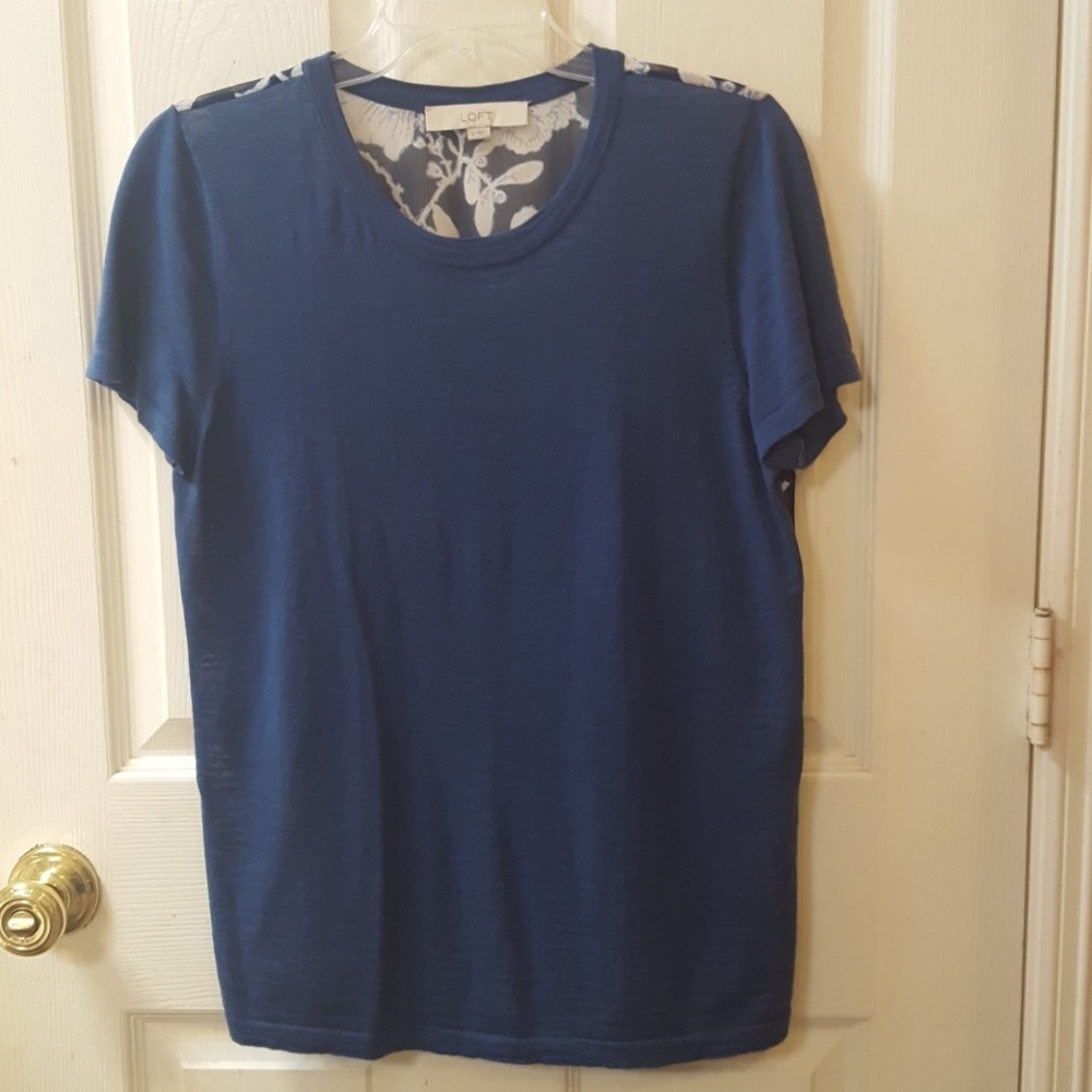 LOFT Royal Blue Top with Floral Back